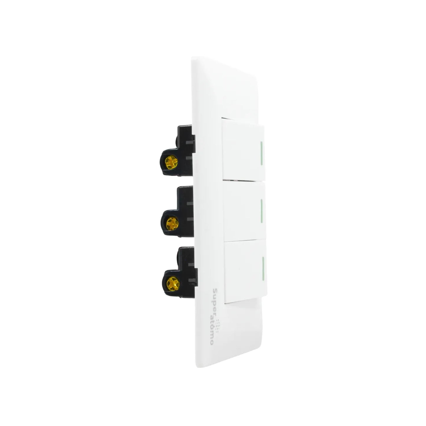 Placa eléctrica blanca Super átomo con 3 apagadores de luz tipo escalera
