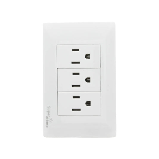 Placa eléctrica blanca Super átomo con 3 contactos para instalaciones domésticas