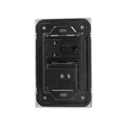 Placa de pared blanca Super átomo SA1503-BB con 1 contacto eléctrico y puertos cargadores USB-A y USB-C.