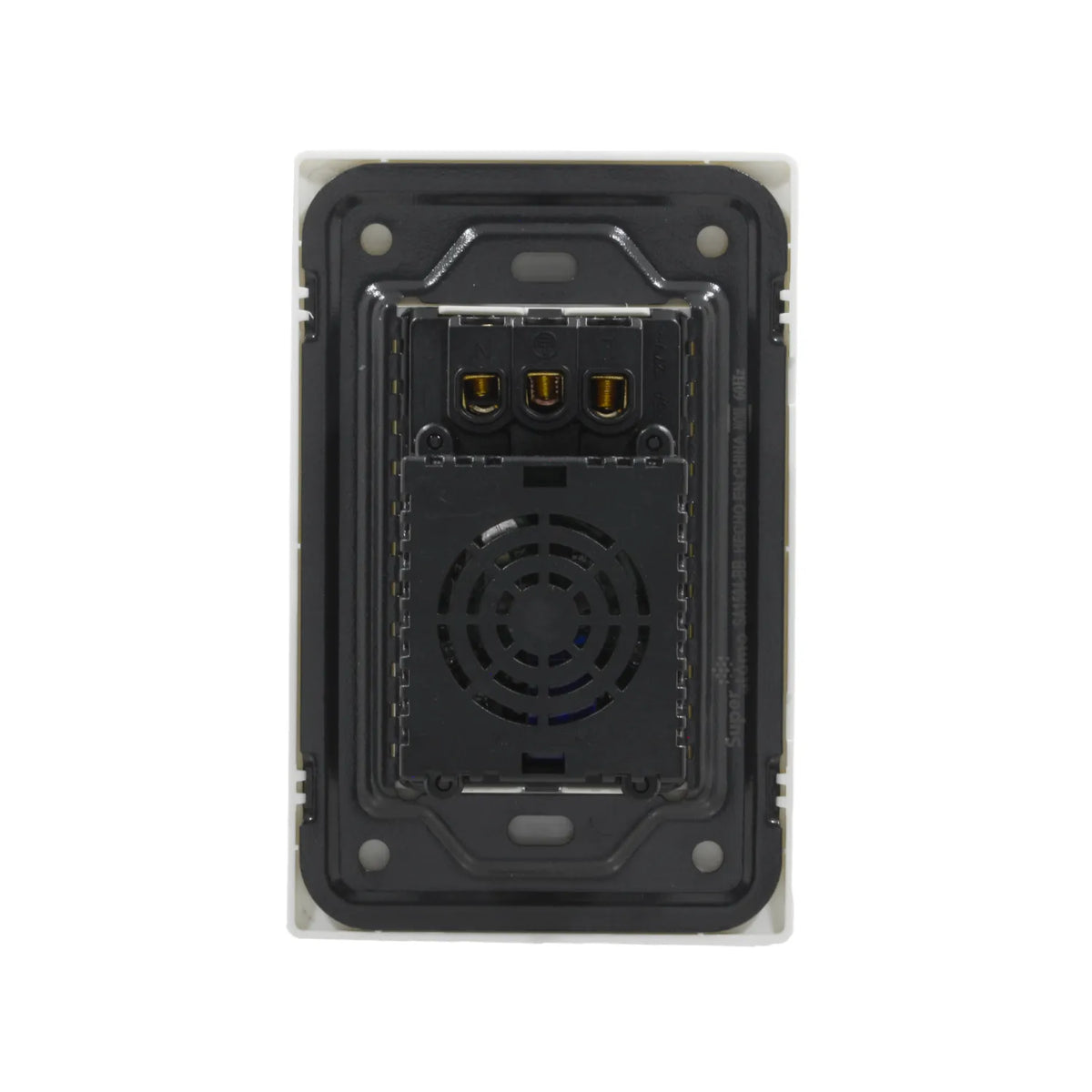 Parte trasera de placa eléctrica Super Átomo SA1504-BB, 2 contactos, 1 USB, 1 Tipo C, terminales para instalación.