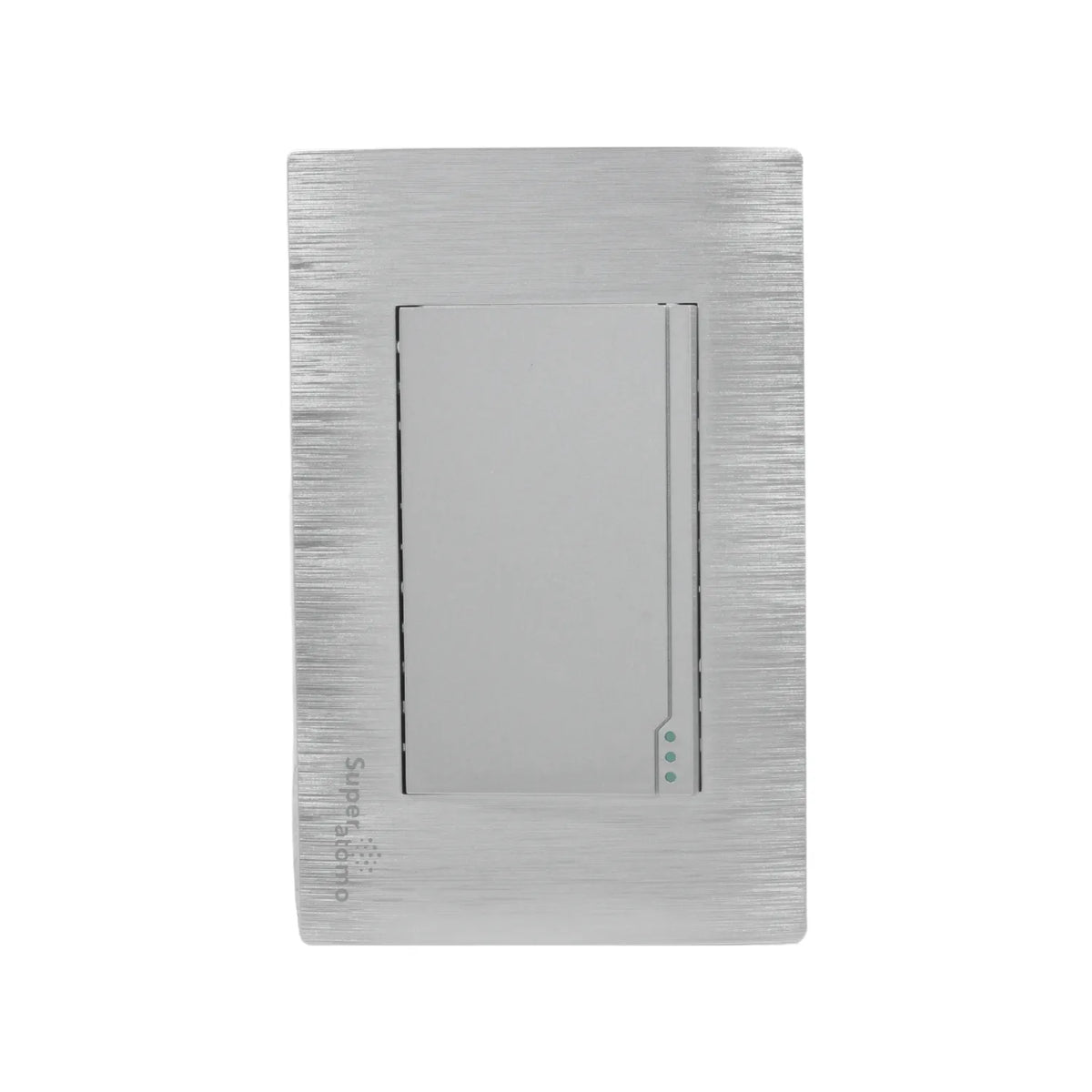 Placa de apagador Super átomo metálica cepillada, color plata, con 1 interruptor de luz y 3 indicadores LED.