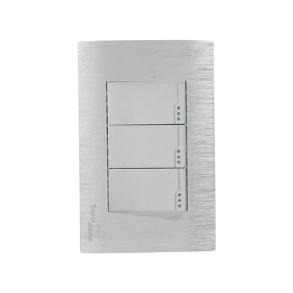 Placa de 3 apagadores de pared Super átomo, color plata cepillada, con interruptores de luz modernos y LEDs