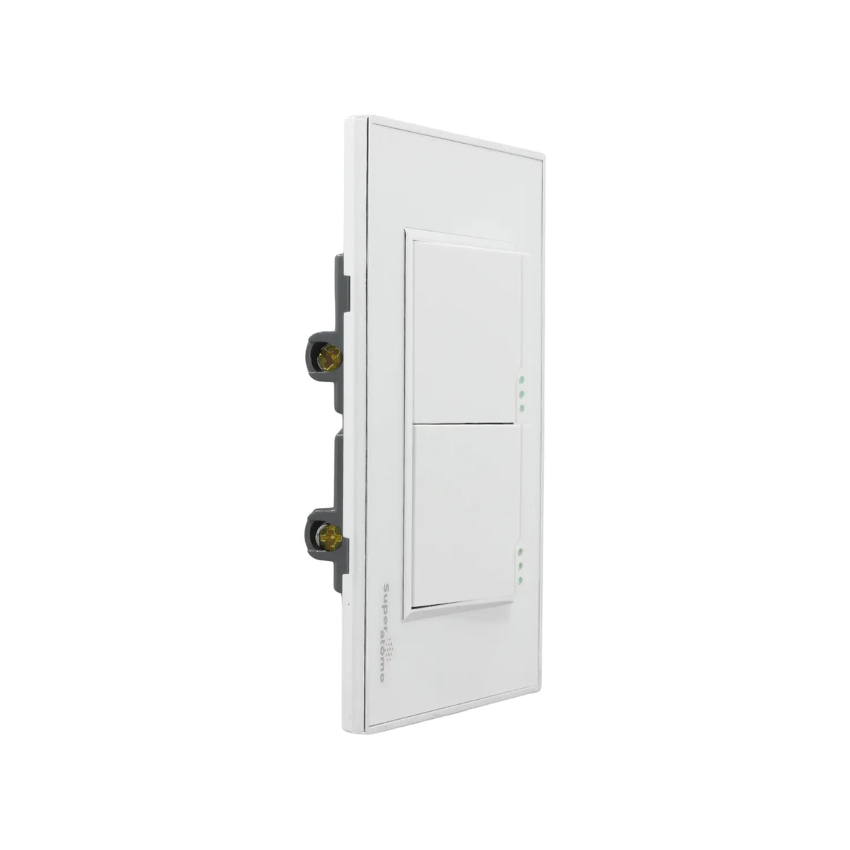 Placa Super átomo blanca con 2 apagadores de escalera, indicadores LED. Interruptor de luz doble de pared moderno.