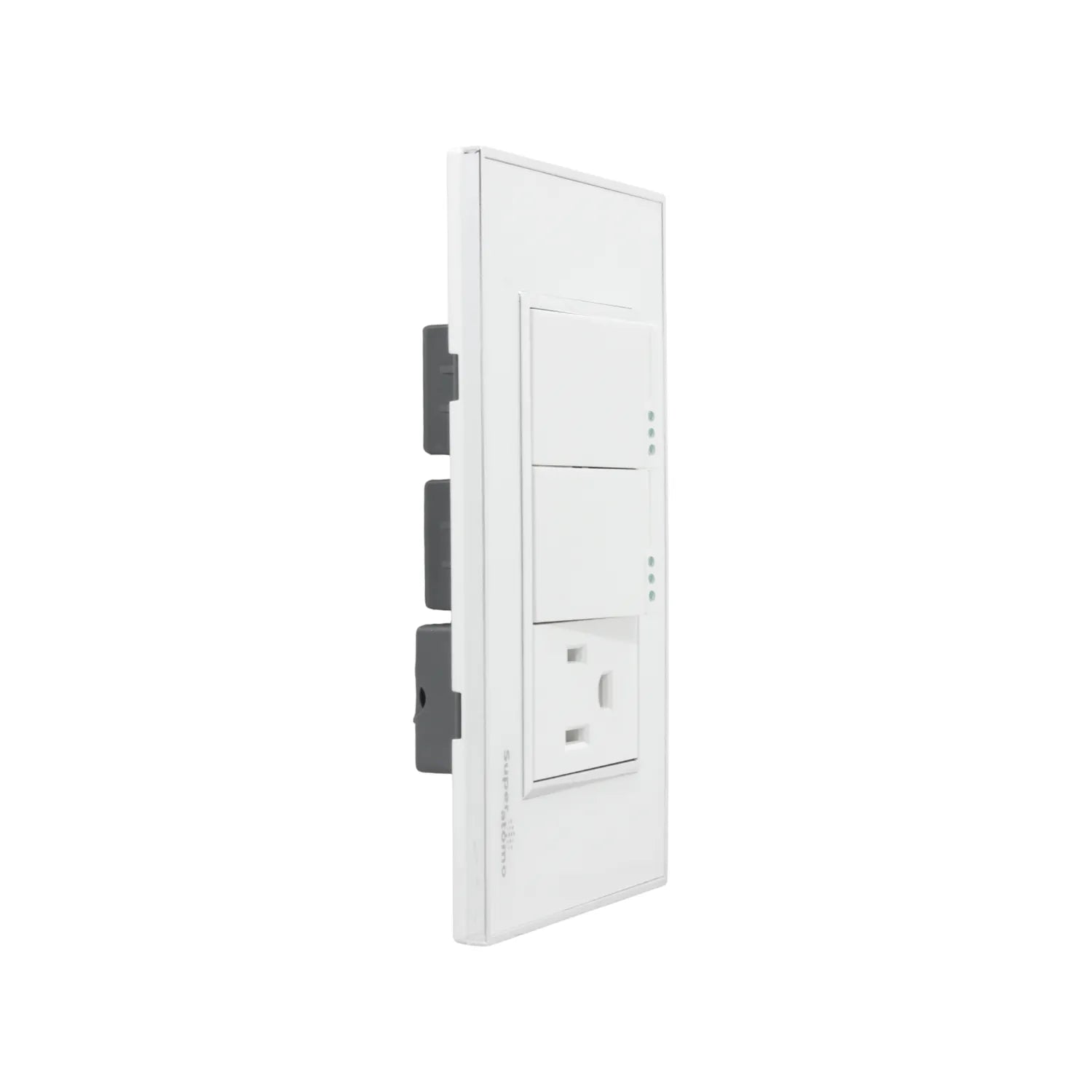 Placa eléctrica blanca Super átomo con 2 interruptores de luz y 1 tomacorriente de pared residencial