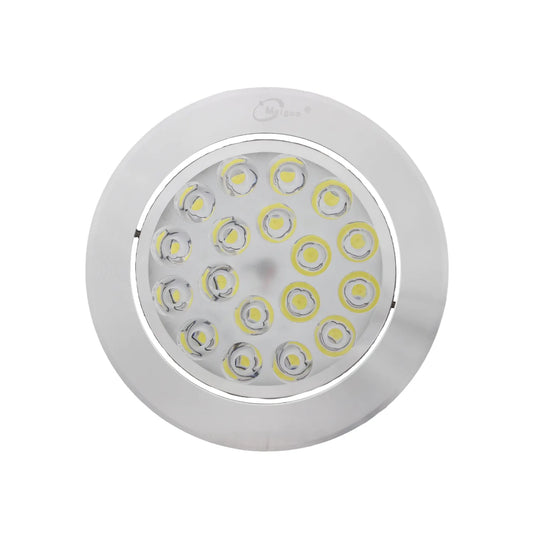 Luminaria LED circular empotrable Maigoo con 18 puntos de luz y acabado cromado para techos y vitrinas