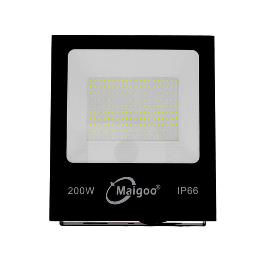 Reflector LED 200W Maigoo IP66 para exterior luz blanca potente y carcasa negra impermeable
