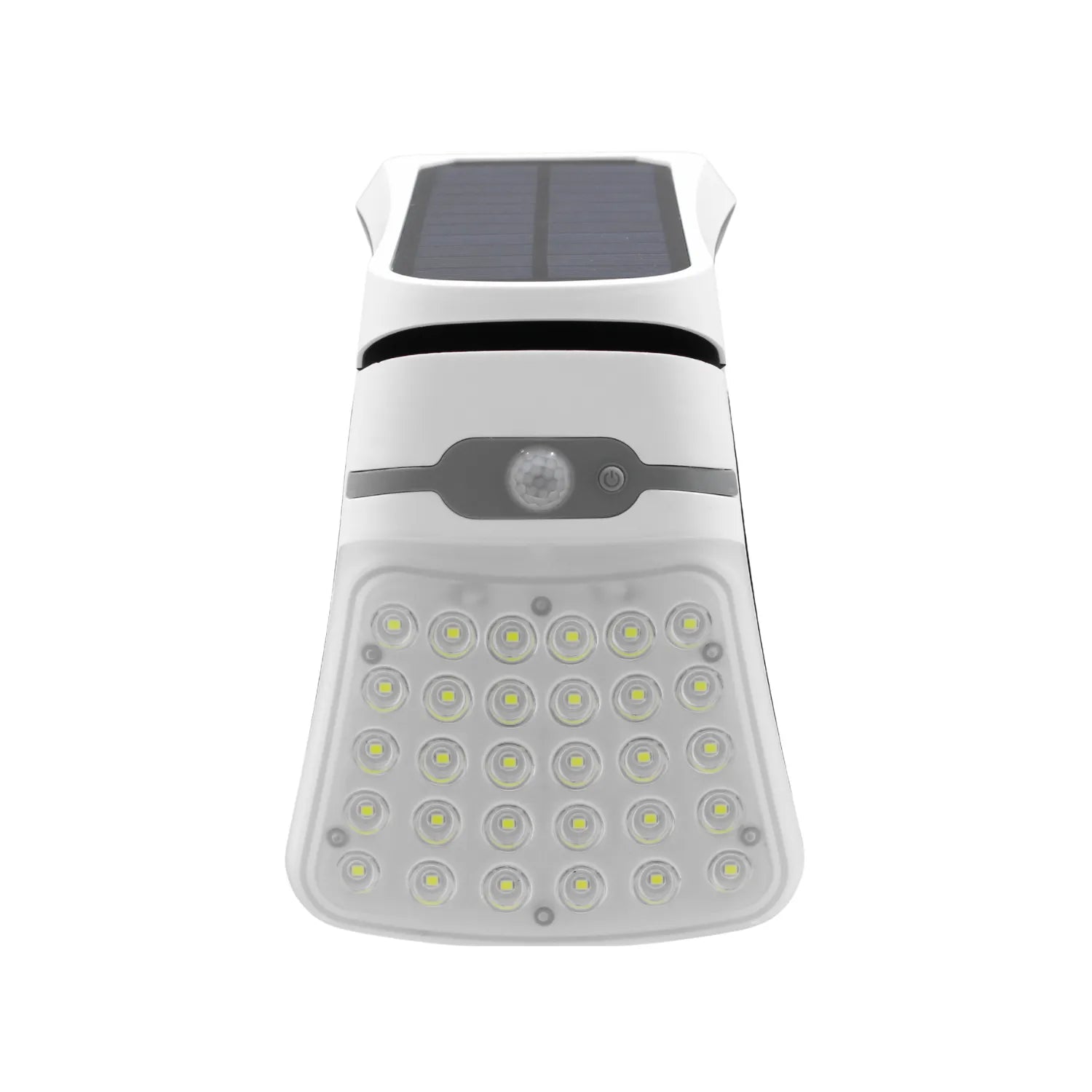Foco solar LED exterior blanco con sensor de movimiento y panel solar integrado para pared y jardín
