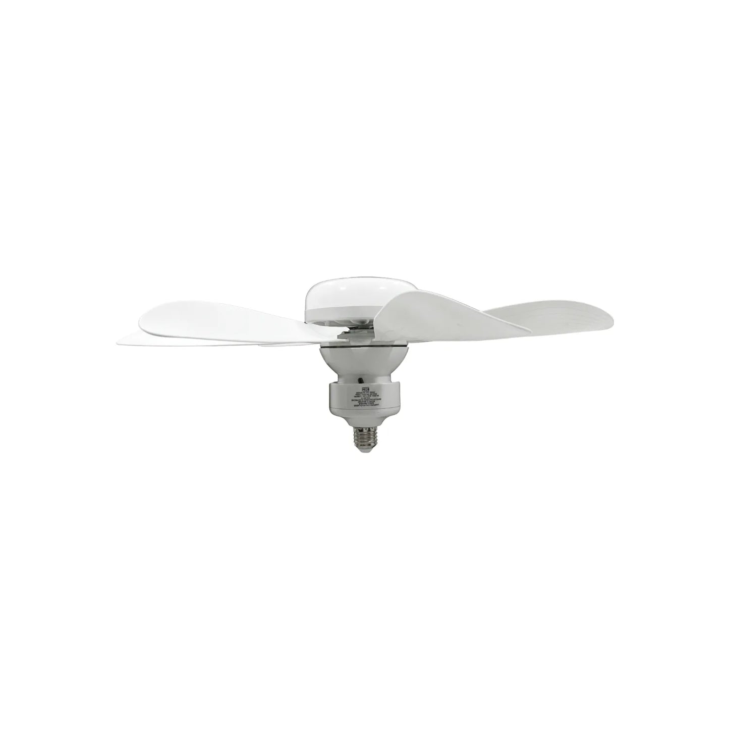 Ventilador de techo con luz LED blanca para casquillo tipo foco E27 de tres aspas blancas diseño compacto.