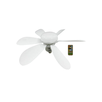 Ventilador de techo blanco con luz LED, 5 aspas y control remoto para fácil instalación en soquete E27.