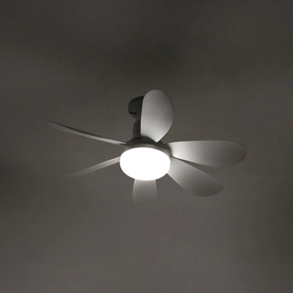 Ventilador de techo blanco con luz LED integrada y 5 aspas redondeadas de diseño moderno para interiores.