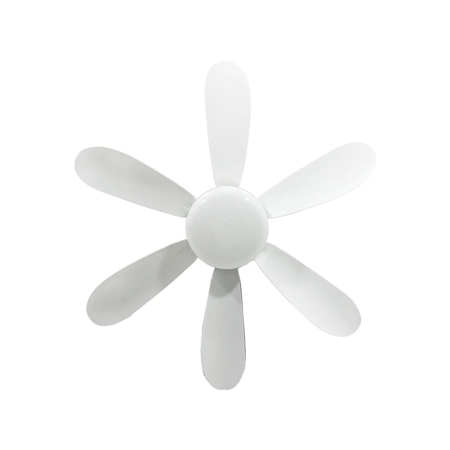 Ventilador de techo blanco de 6 aspas redondeadas con diseño moderno y minimalista para interiores
