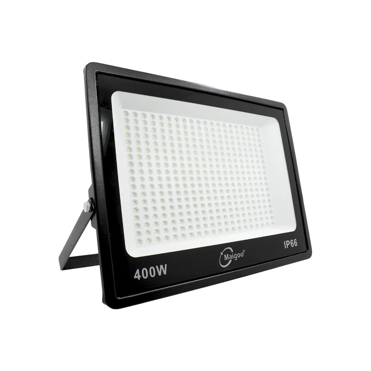 Proyector LED Maigoo 400W IP66 negro de alta potencia para iluminación exterior industrial resistente al agua.