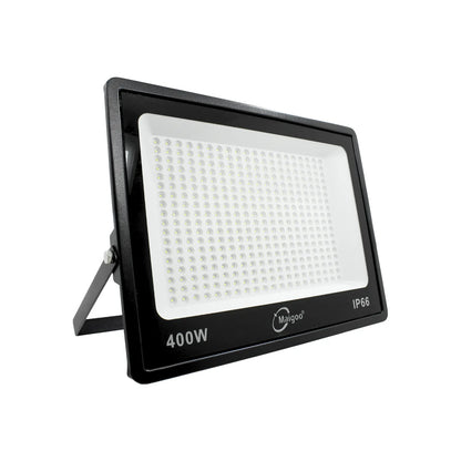 Proyector LED Maigoo 400W IP66 negro de alta potencia para iluminación exterior industrial resistente al agua.