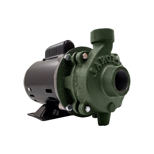 Bomba centrífuga de agua 1/2 HP para uso residencial con motor eléctrico negro y cuerpo verde.