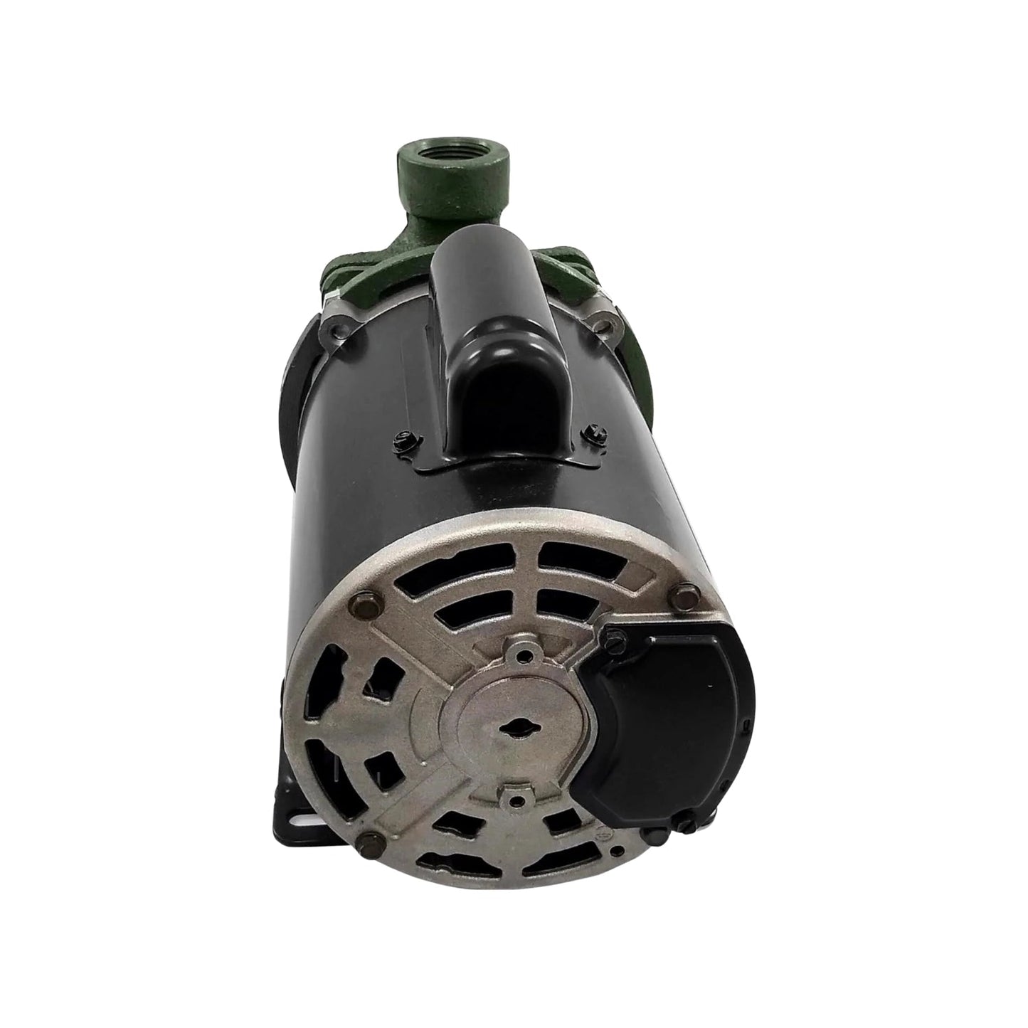 Bomba centrífuga eléctrica 1 HP con motor negro, base plateada y conexión verde, para sistemas de bombeo de agua