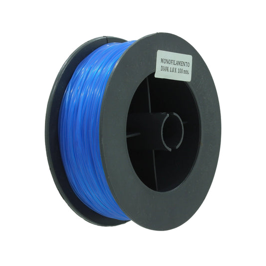 Hilo de pesca monofilamento azul en carrete, diámetro 1.0 mm, longitud 100 metros