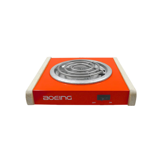 Cocinilla eléctrica Boeing naranja de 1 plato con quemador espiral y laterales de madera para uso portátil