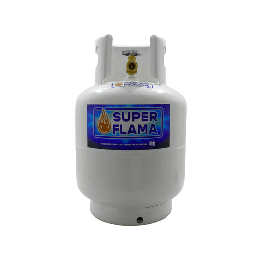 Cilindro de gas LP blanco Super Flama portátil con válvula superior y certificación de seguridad NOM