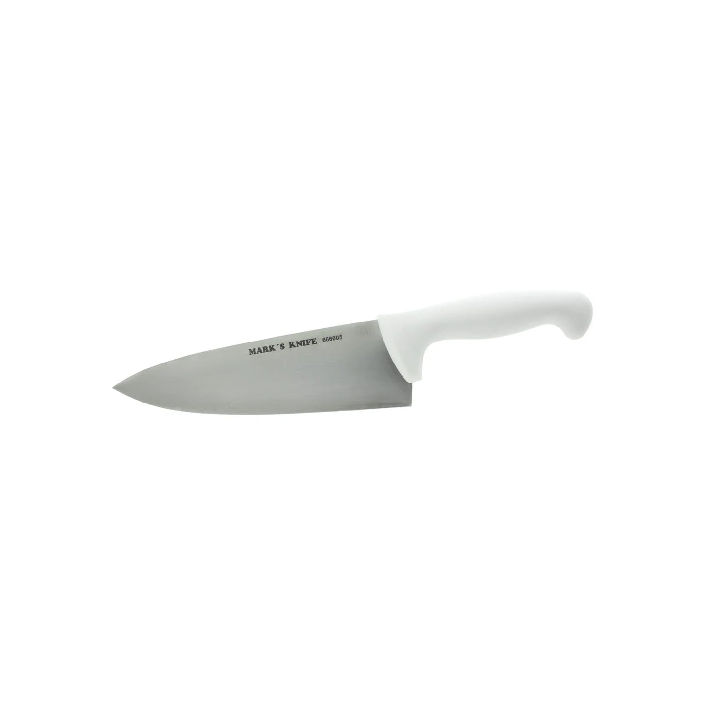 Cuchillo de chef profesional Mark's Knife 8 pulgadas, hoja de acero inoxidable, mango blanco