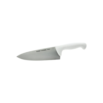 Cuchillo de chef profesional Mark's Knife 8 pulgadas, hoja de acero inoxidable, mango blanco
