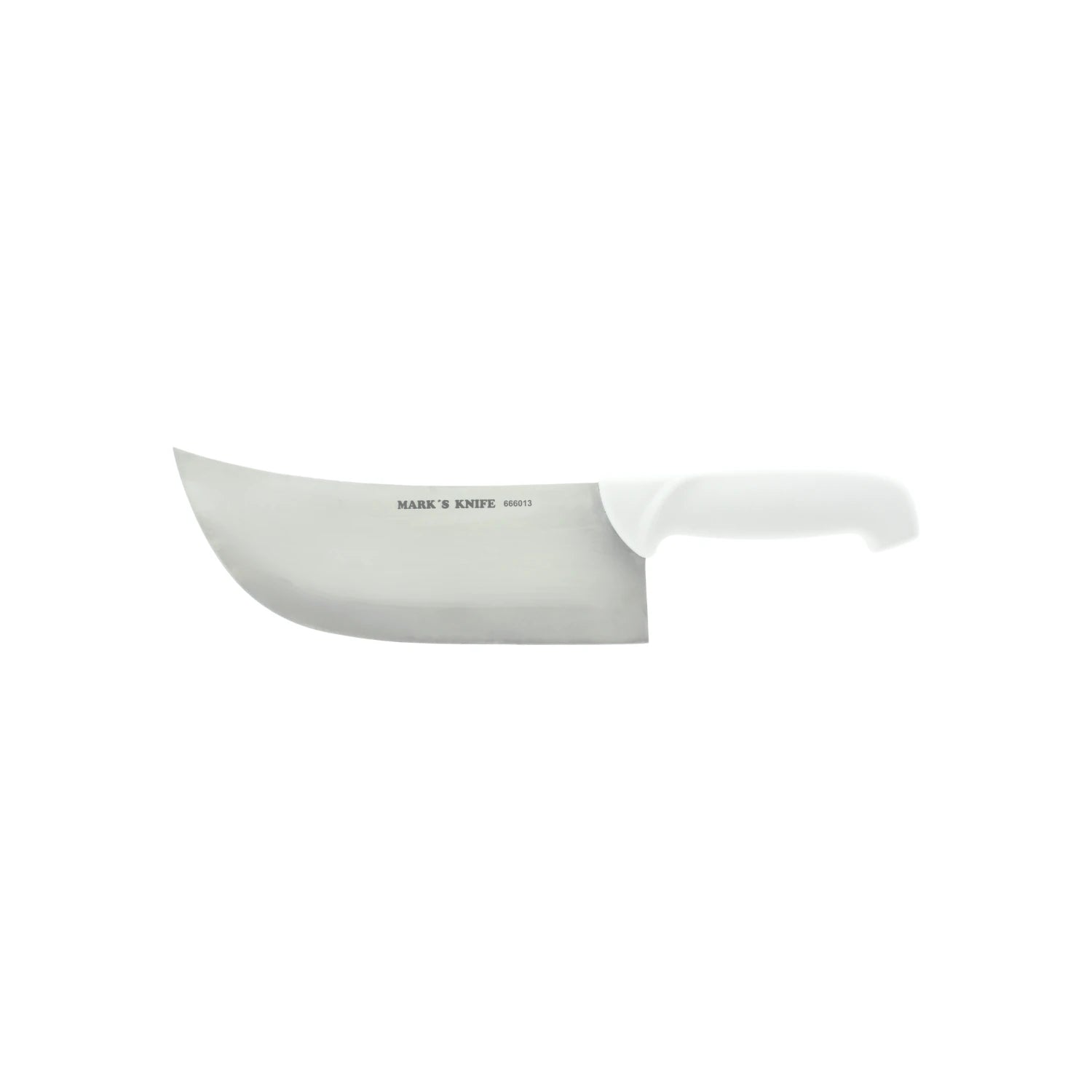 Cuchillo para taquero profesional Mark's Knife, hoja curva acero inoxidable, mango ergonómico blanco
