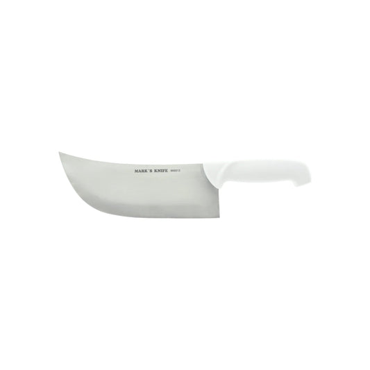 Cuchillo para taquero profesional Mark's Knife, hoja curva acero inoxidable, mango ergonómico blanco