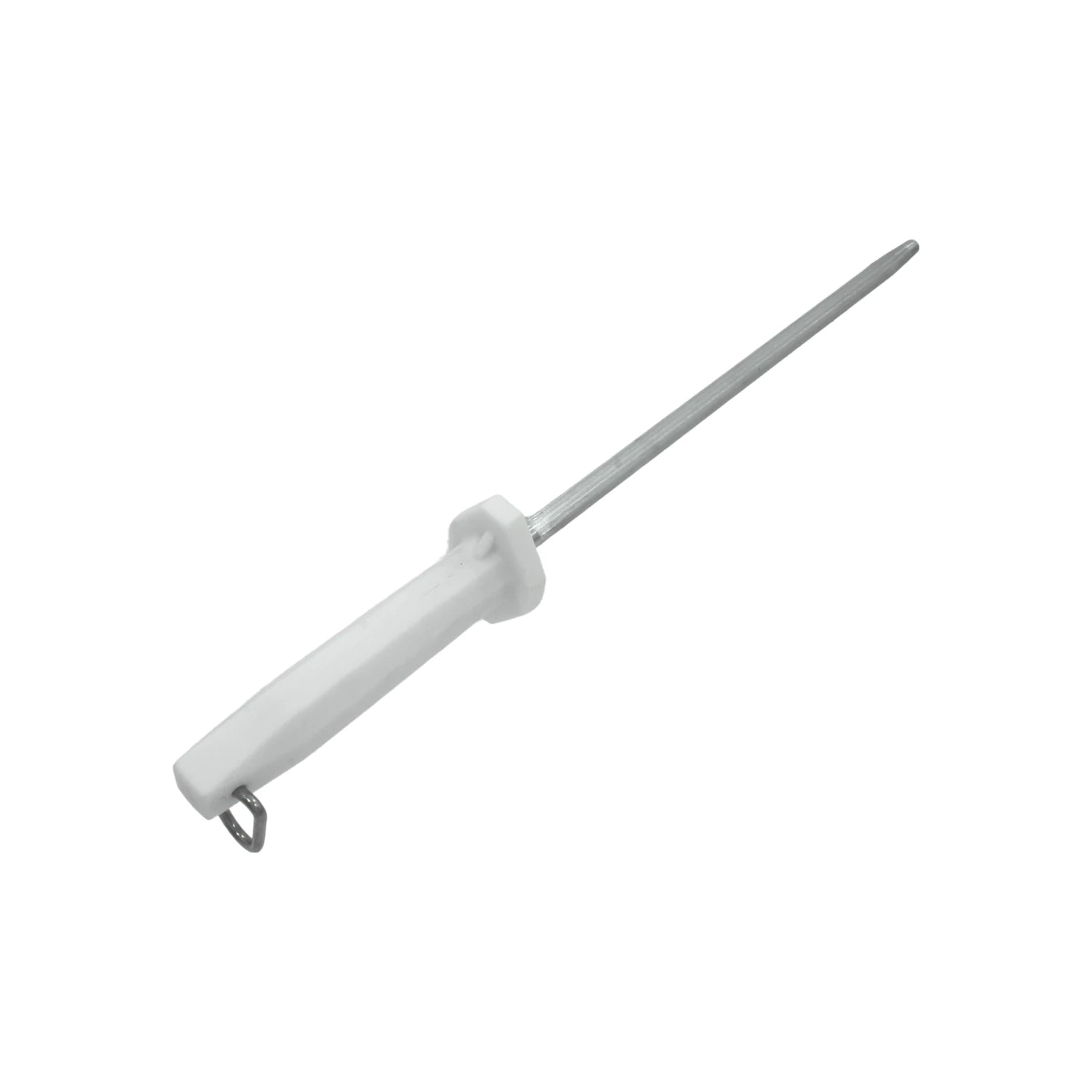 Chaira de acero redonda para afilar cuchillos, mango blanco con gancho para colgar