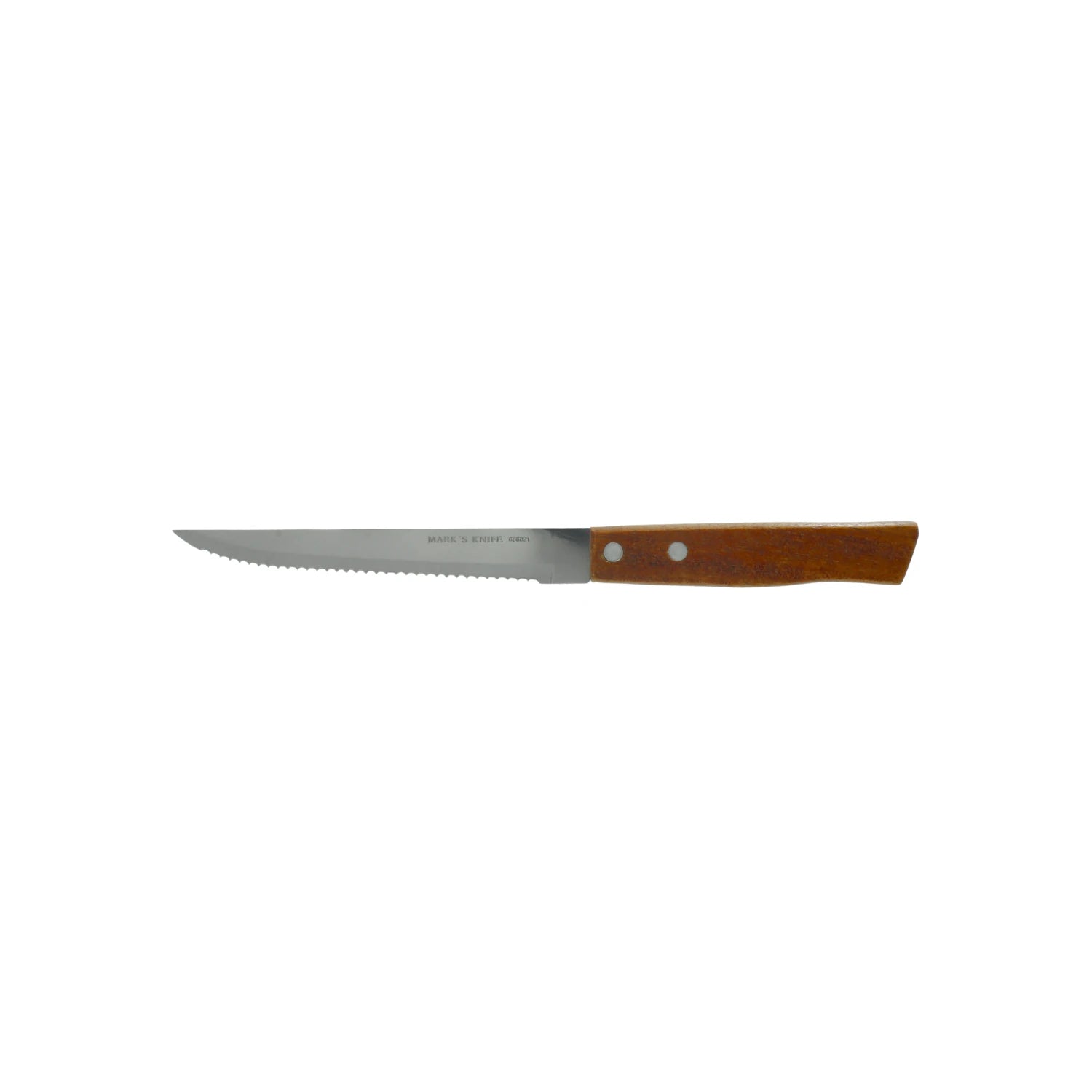 Cuchillo serrado Mark's Knife de 5 pulgadas con hoja de acero inoxidable y mango de madera color café