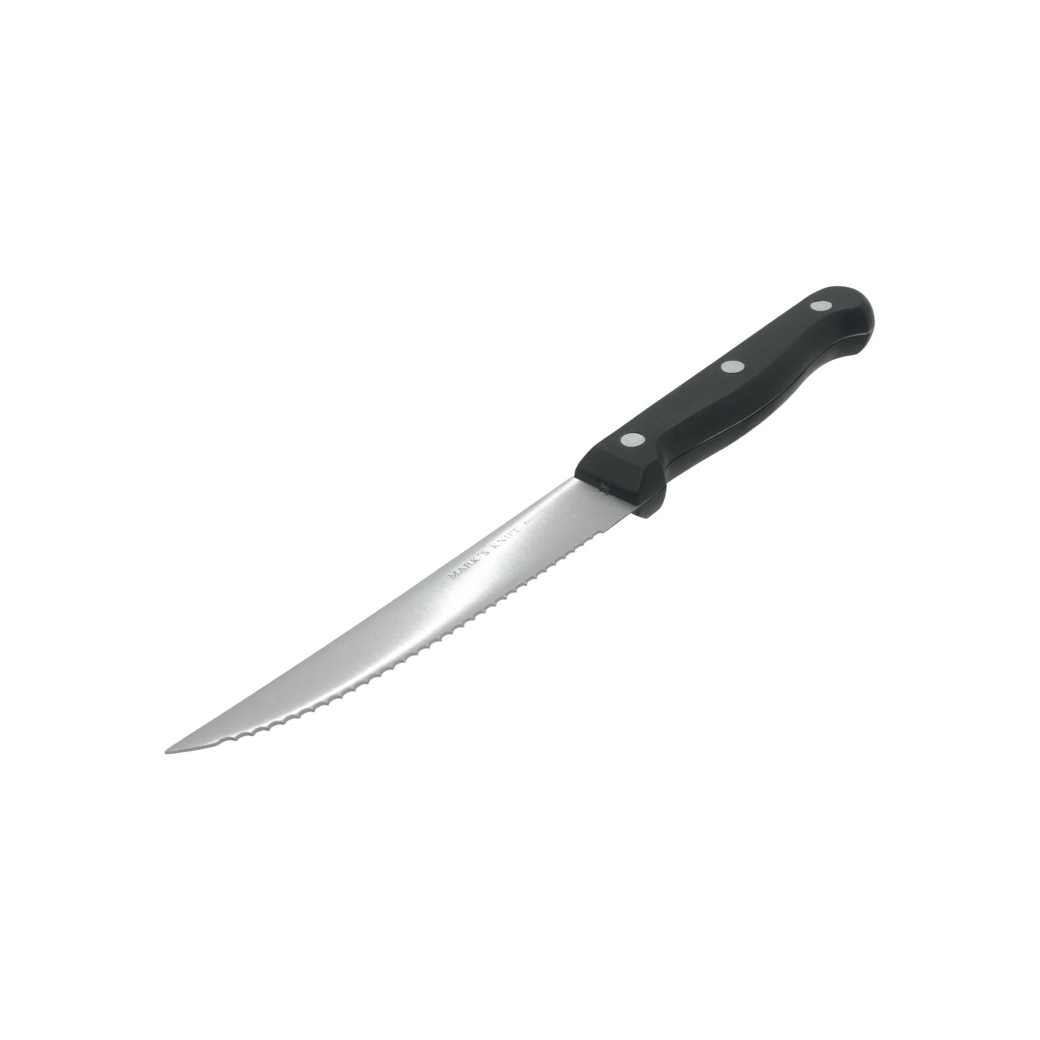 Cuchillo de sierra Mark's Knife 5" con hoja de acero inoxidable y mango de plástico negro