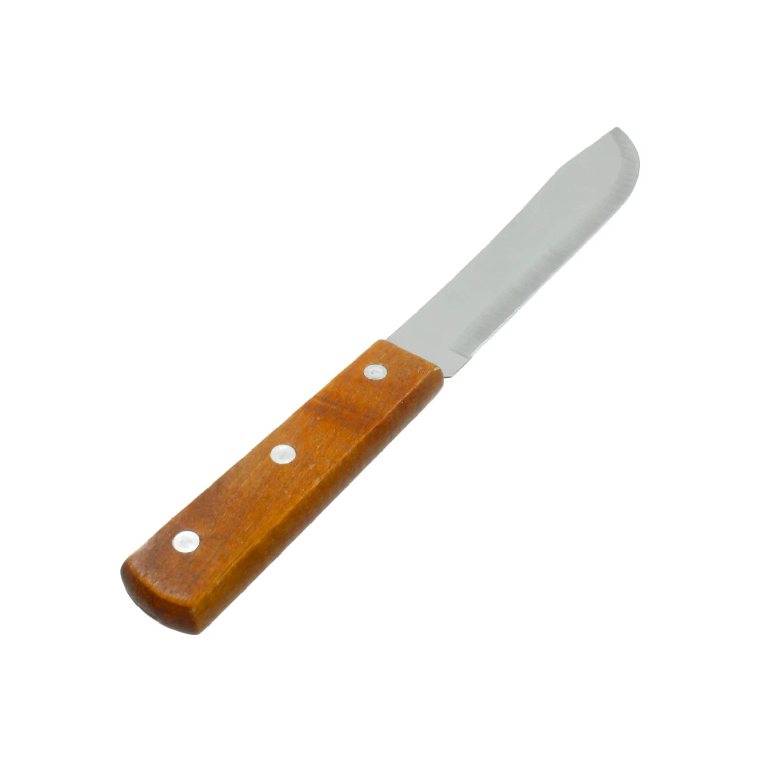 Cuchillo multiusos con mango de madera, hoja de acero inoxidable y punta redonda