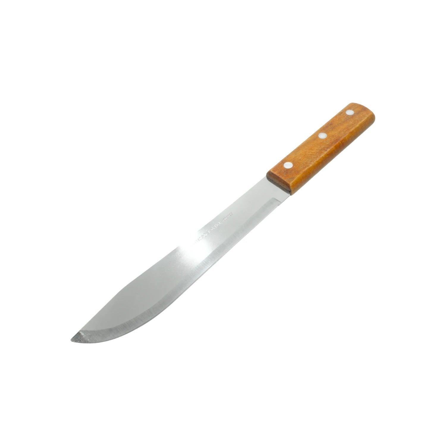 Cuchillo utilitario Mark's Knife con hoja de acero de 7 pulgadas y mango de madera clara remachado.