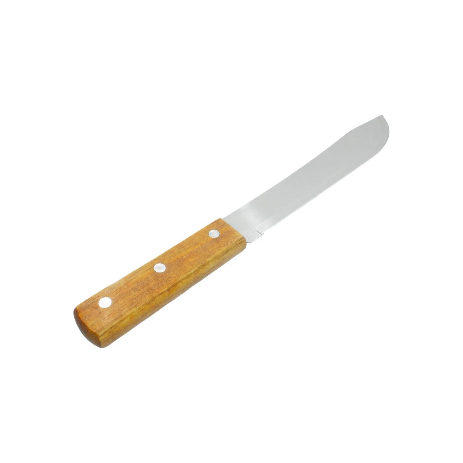 Cuchillo con hoja ancha de acero inoxidable, punta roma y mango de madera