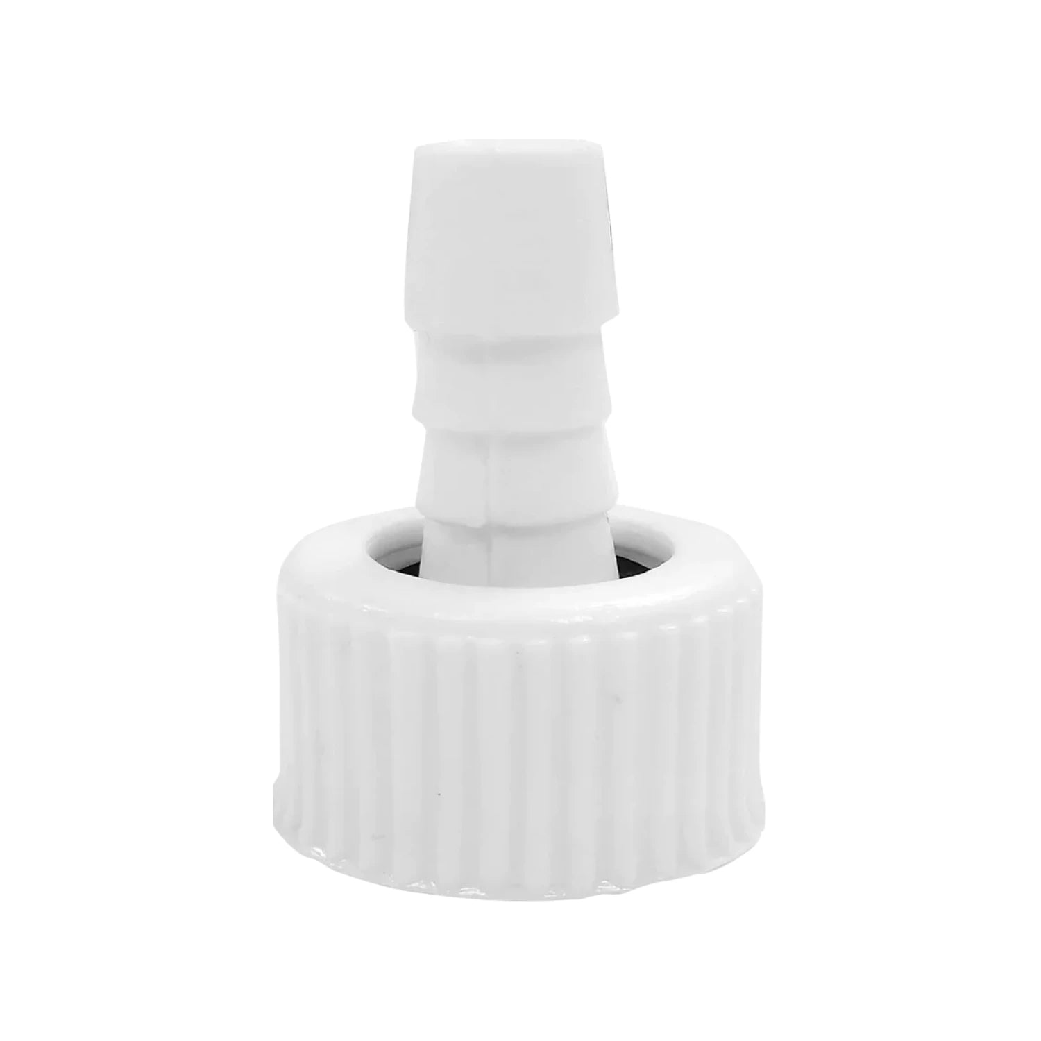 Conector hembra de plástico blanco para manguera, con tuerca roscada y espiga acanalada