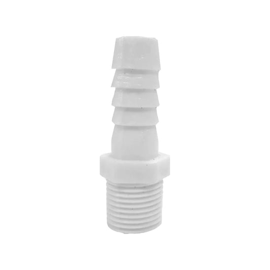 Conector plástico blanco 1/2" (13mm) rosca macho a espiga para manguera