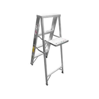 Escalera tijera Escalumex de aluminio 3 peldaños con plataforma y bandeja lateral, plateada