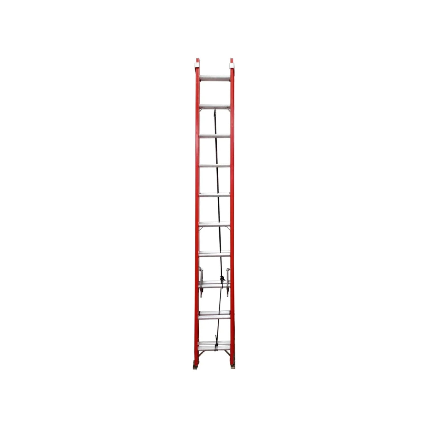 Escalera de extensión roja de fibra de vidrio 20 peldaños, ideal para trabajos en altura y seguridad eléctrica.