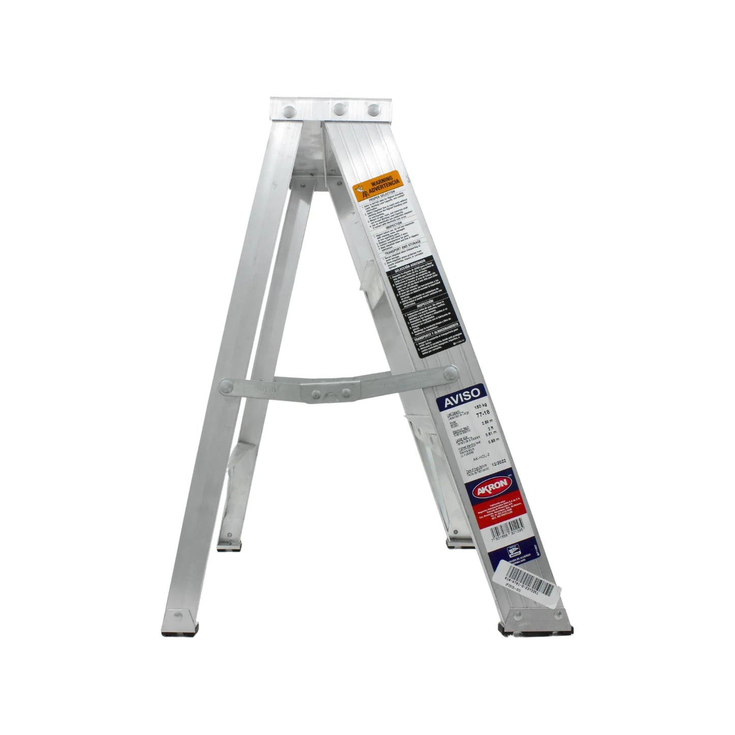 Escalera tijera Akron de aluminio plateado con 2 peldaños, plegable y resistente para uso doméstico o taller