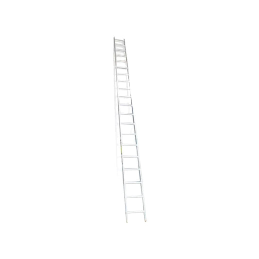 Escalera recta simple de aluminio, larga con múltiples peldaños, para trabajos profesionales en construcción y altura.
