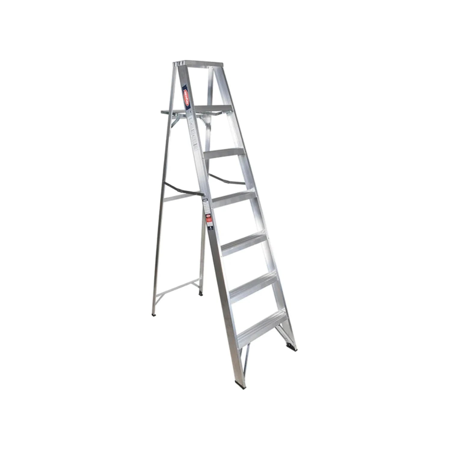 Escalera de tijera de aluminio Akron con 6 peldaños y plataforma portaherramientas
