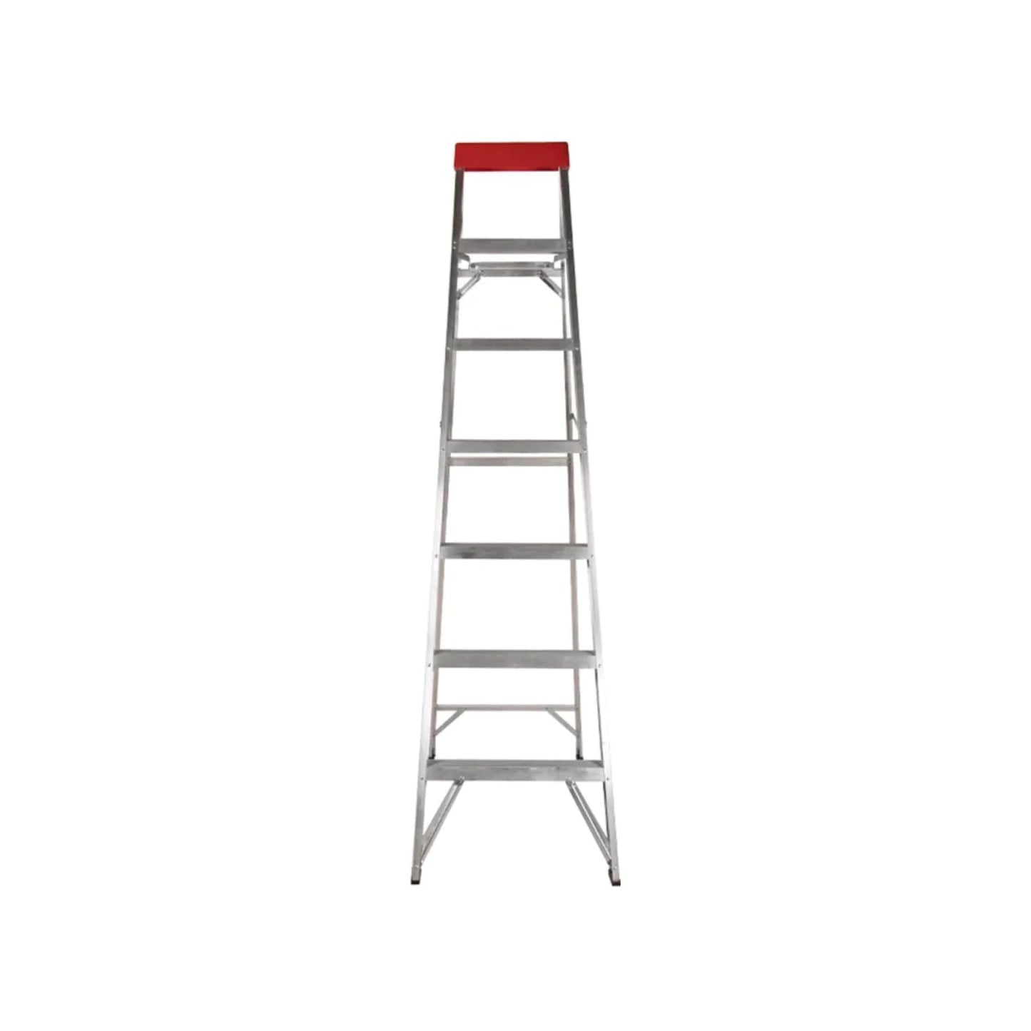 Escalera de tijera plegable de aluminio con 6 peldaños y tope rojo, para uso doméstico o profesional