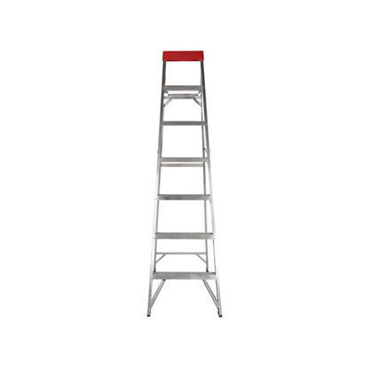 Escalera de tijera plegable de aluminio con 6 peldaños y tope rojo, para uso doméstico o profesional