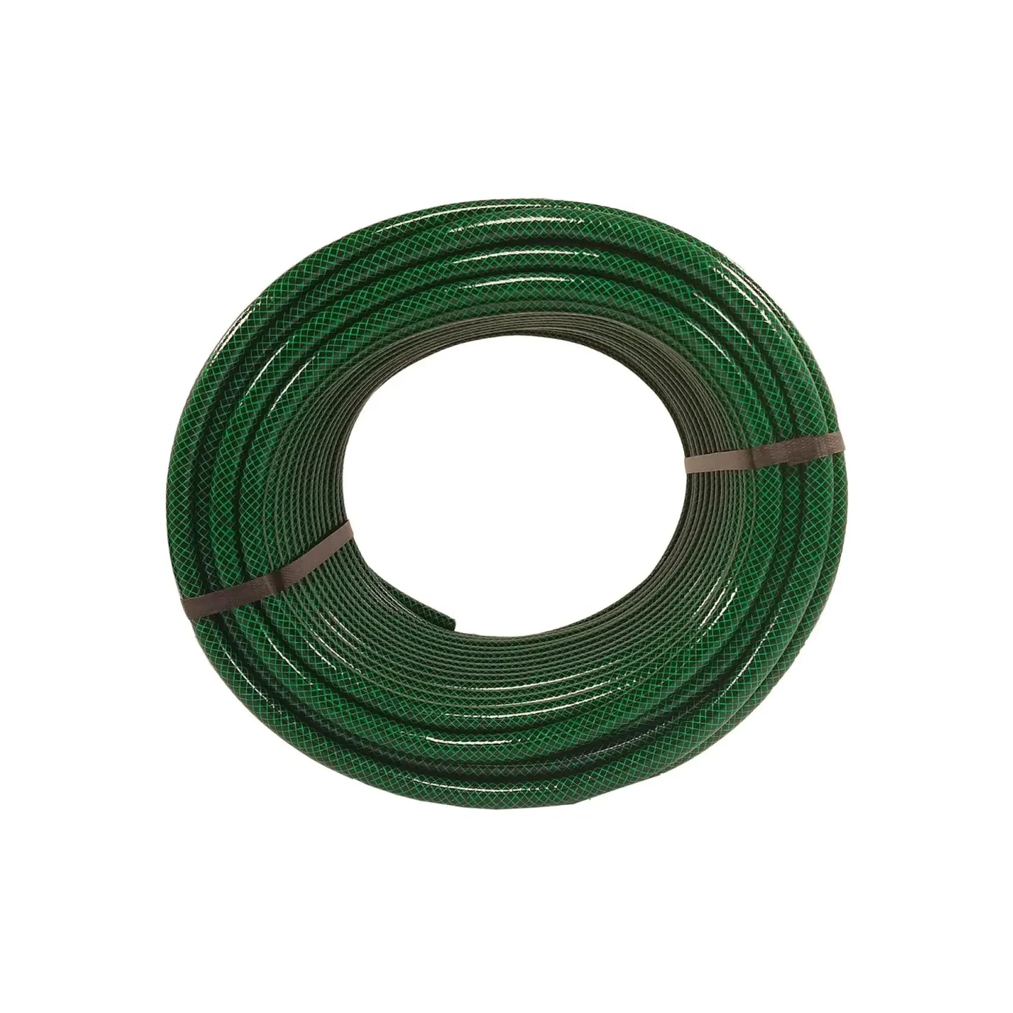 Manguera de jardín reforzada color verde con malla interna para riego y uso doméstico en rollo de alta resistencia
