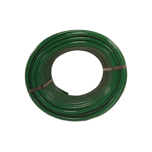 Manguera de jardín reforzada color verde con malla interna para riego y uso doméstico en rollo de alta resistencia