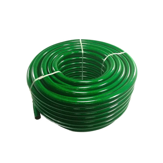 Manguera de jardín reforzada color verde para riego y uso doméstico en rollo compacto de alta resistencia