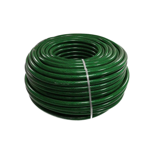 Manguera de jardín tramada verde, 3/4", enrollada, para riego y uso exterior