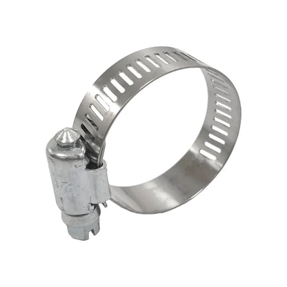 Abrazadera sin fin metálica con mecanismo de tornillo, ideal para sujetar mangueras y tubos.