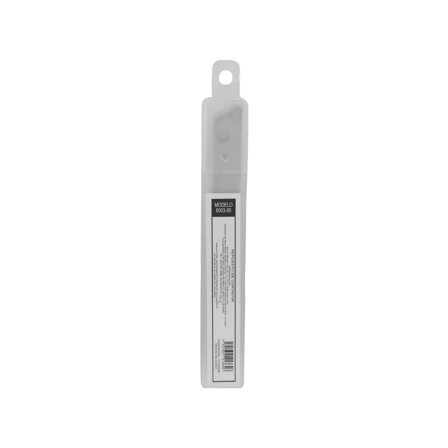 Repuesto de cortador 10 piezas modelo 8003-00 cuchillas de acero para cutter en estuche plástico transparente.
