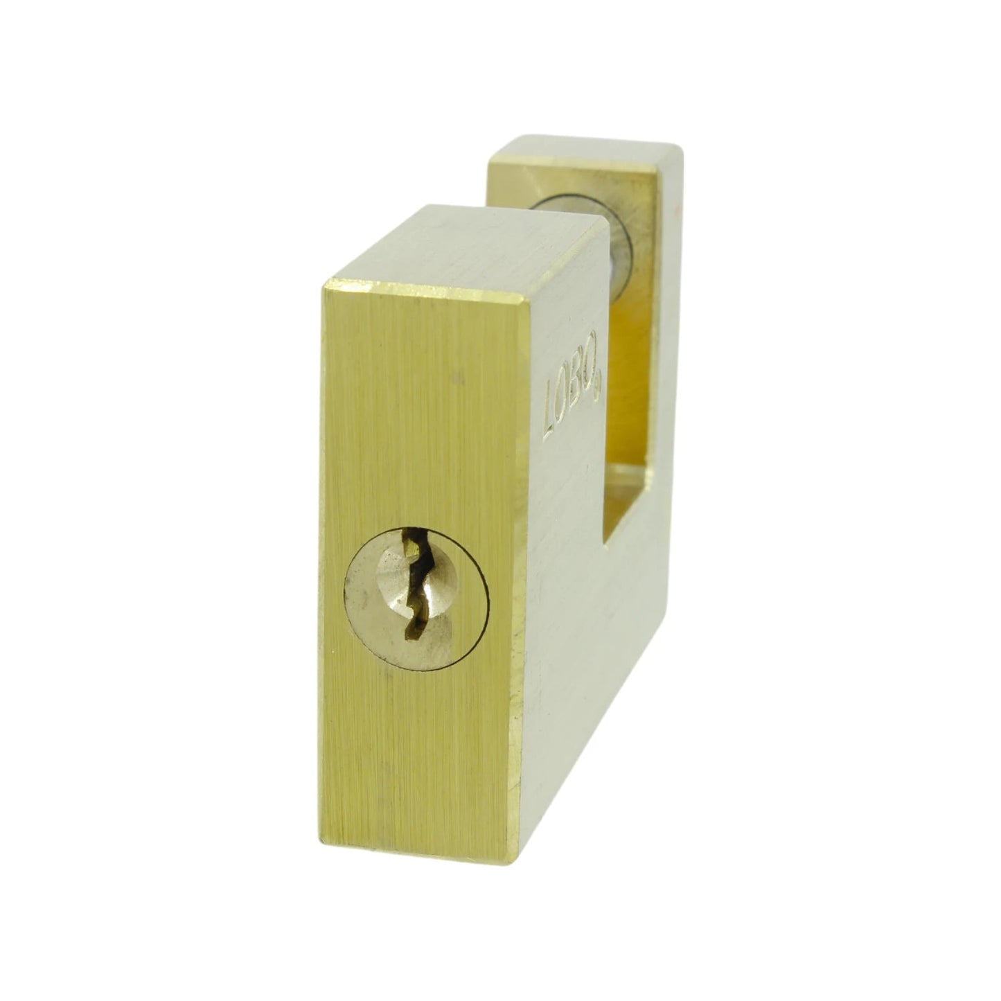 Candado de seguridad Lobo para cortina, dorado de latón macizo con cilindro de llave.
