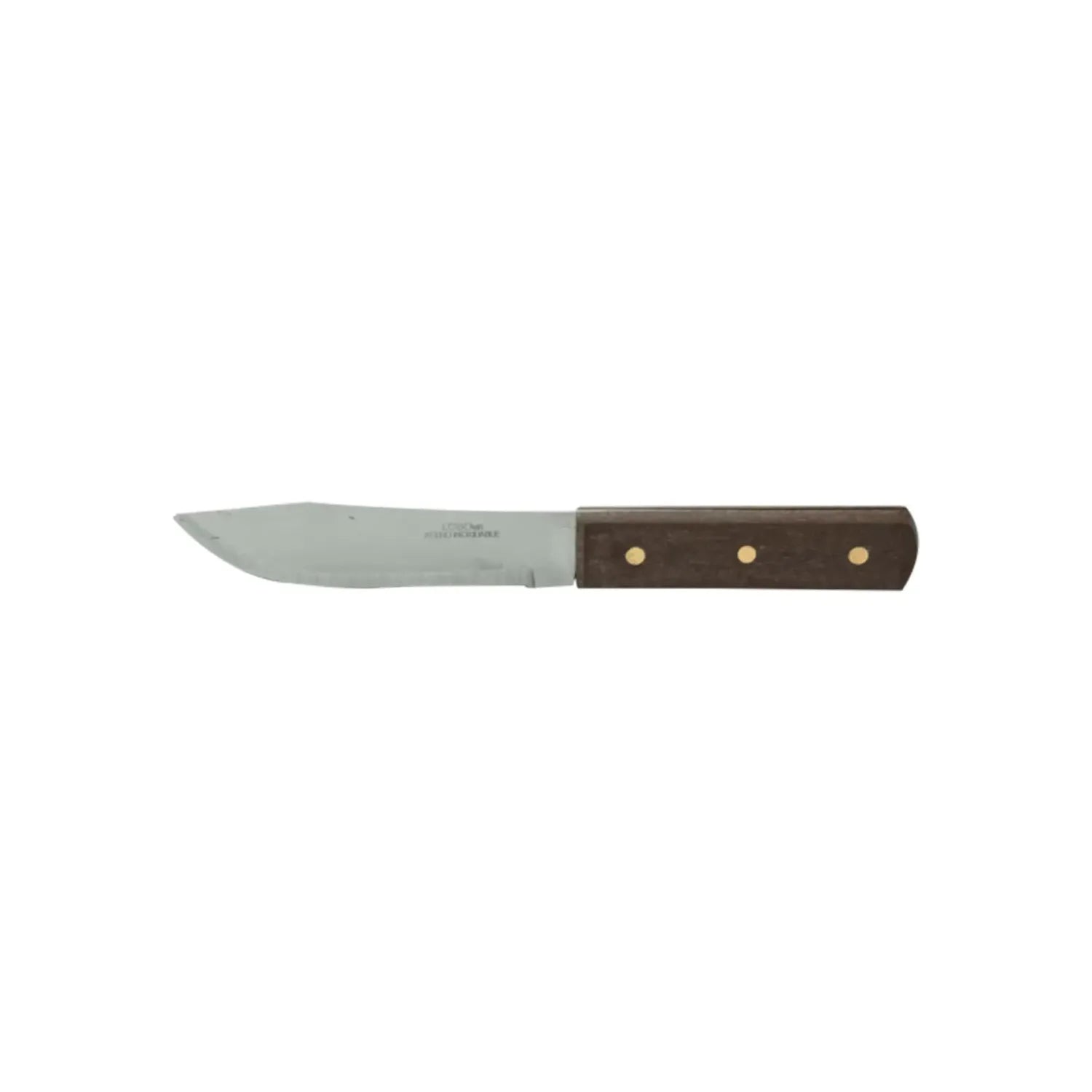 Cuchillo de cocina con hoja de acero inoxidable y mango de madera con tres remaches metálicos para uso profesional