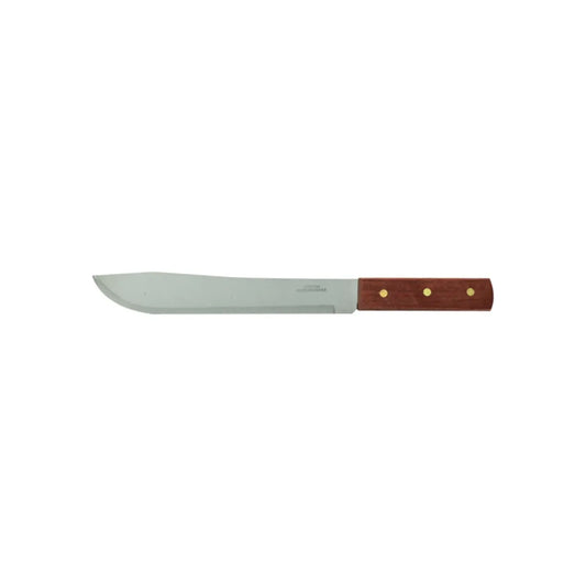 Machete de hoja curva con mango de madera y tres remaches de bronce para jardinería y corte de vegetación